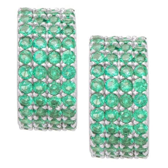 NWT Macy’s Half Hoop Earrings Emerald Green with Black Dust Cover - Picture 2 of 8